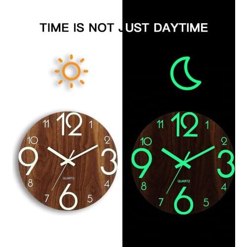 Quiet Dark Glowing Wall Clocks Modern Watches Home Decor Modern Christmas Gift,Wooden Wall Clock Luminous Number Hanging Clocks