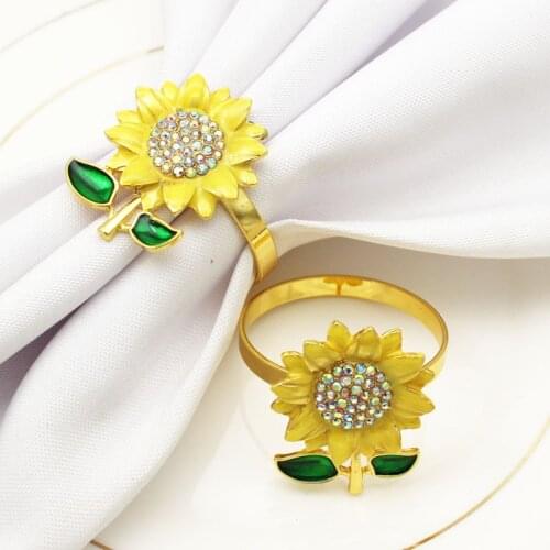 12pcs Hotel Western Food Spring Sunflower Sunflower Napkin Button Napkin Ring Cloth Ring