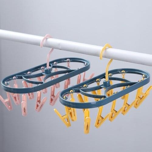Windproof 12 Clip Clothes Hanger Dryer Multi-functional Drying Rack Underwear Socks Clip Plastic Towels Cloth Pants