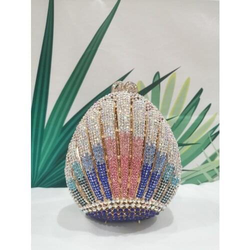 White Blue Pink Crystal Shell Shape Woman Bag Evening Diamond Clutches Purse Ladies Bridal Lovely Wedding Party Female Handbag