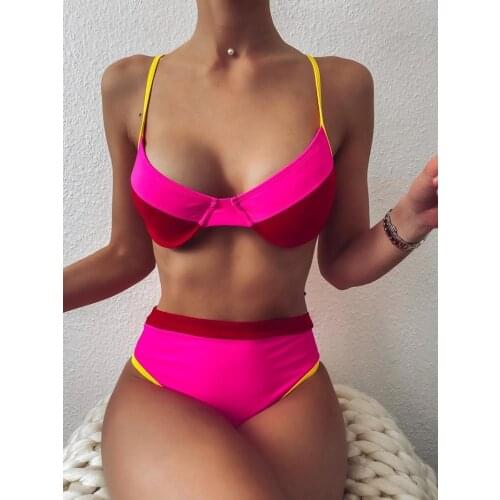 Splicing High Waist Bikini 2021 New Push Up Female Swimsuit Women Swimwear Two-pieces Bikini set Bather Bathing Suit Swim Lady