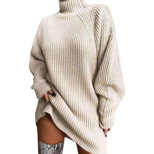 NONE Women Clothing Winter Sweaters Long Casual Wool Acrylic Women Sweater Full Solid Turtleneck Knitting Thick Sweater Dresses