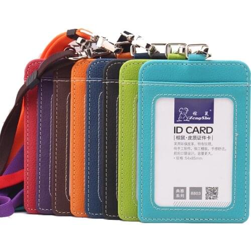 Zongshu Fashionable new leather is comfortable for business people and professionals candy colors Identity badge with lanyard