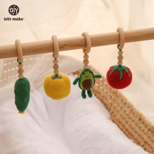 Lets Make 1Pcs Baby Toy New Mobile Bed Bell Wooden Rattle Fruit Crochet Pendant Newborn Car Seat Jewelry Pendant Kids Toy Gifts