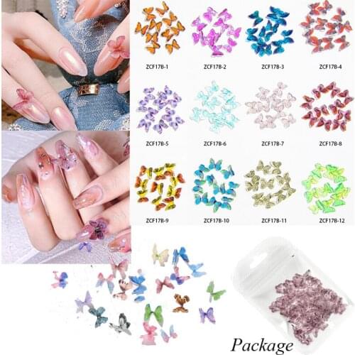 20pcs/Bag#CF17 Vivid Butterfly Shape Nail Rhinestone Decoration Japanese Style 3D Resin Butterfly Nail Design Manicure Decorator