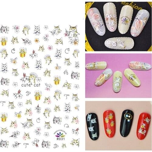 3D Nail Sticker Autumn Fashion Small Compact Adhesive Stickers Cat Flowers Gift Peach Stickers for Manicure Nail Art Decoration