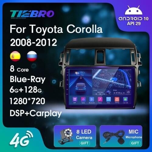 2DIN Android10.0 Car Radio For Toyota Corolla 2008-2012 Blu-ray IPS QLED Auto Radio GPS Navigation Car Multimedia Player Carplay