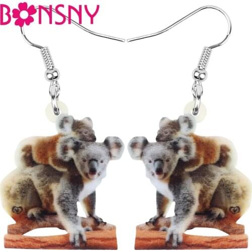 Bonsny Acrylic Australia Koala Mother Baby Earrings Animal Drop Dangle Jewelry For Women Girl Tee Kid Charm Decoration Gift Bulk