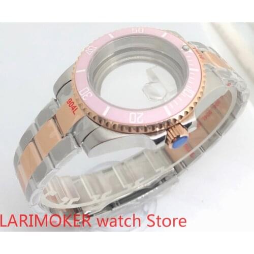 Transparent cover 904L stainless steel rose gold strap bracelet with 40mm sapphire glass ETA NH36 MH35 case,bezel light pink