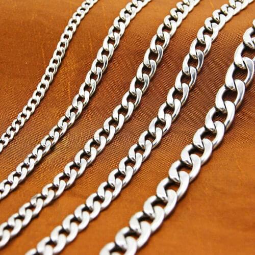 100% Stainless Steel Cuban Link Chain For Jewelry Making 3/5/6/6.8/7.4mm Metal Chains By Meter Cadenas Por Metros No Clasp