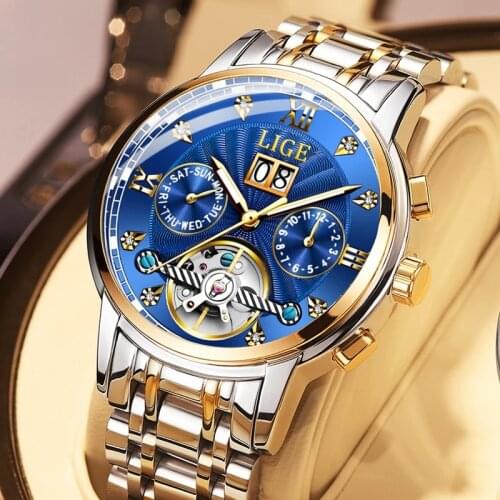LIGE Swiss Watch For Mens Mechanical Automatic Hollow Watch Large Dial Waterproof Luminous 2021 New Mens Fashion Watch Luxury