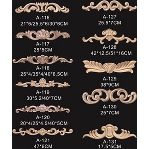 Long Woodcarving Decal Wall Classical Vertical Antique Decorative Long Carved Flower Wood Appliques Onlays for Frame Furniture