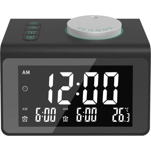 FM Radio LED Mirror with Alarm Clock Subwoofer Music Player Snooze Desktop with 2usb charger