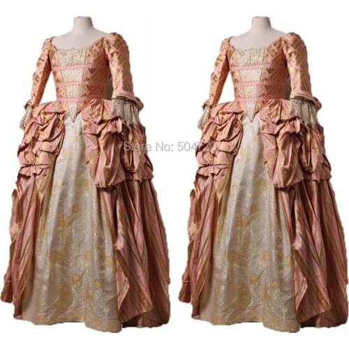 Tailored!Royal Pink Taffeta long sleeves Duchess Queen Marie Antoinette Period Masquerade Theatre Civil war Gown dress HL-215
