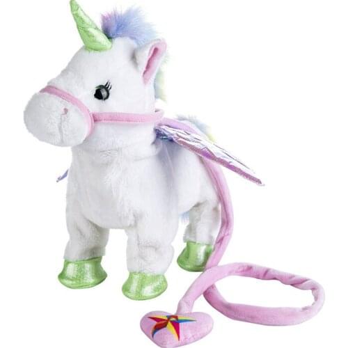 Ins Unicorn Lead The Rope To Fly Male Horse Staggering Bob Walk Sing Motor-driven Horse Hair Toys Children Gift