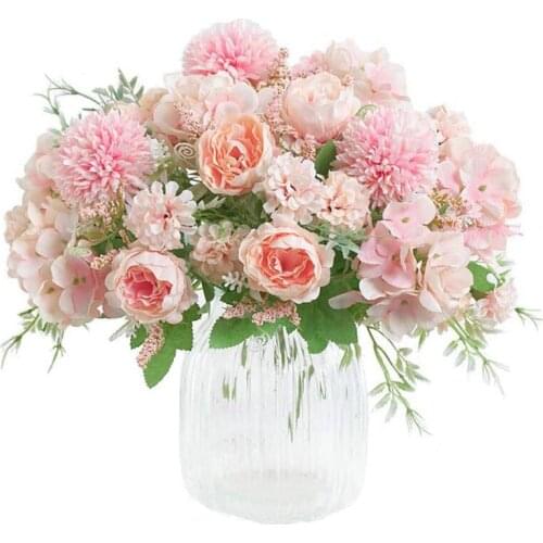 Artificial Flowers, Fake Peony Silk Hydrangea Bouquet Decor Plastic Carnations Realistic Flower Arrangements Wedding Decoration