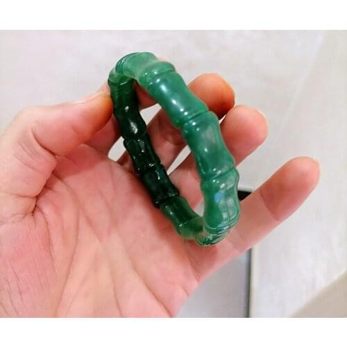 Chinese Natural Green Hand Carved Bamboo Jade Bracelet Fashion Boutique Jewelry Mens and Womens Green Bamboo Bracelet