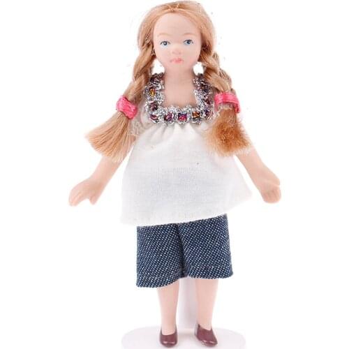 1/12 Dollhouse Mini Porcelain Doll Model Blonde Girl White T-shirt And Shorts Doll Model For Children Kids