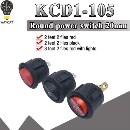 10PCS KCD1-105 Diameter Small Round Boat Rocker Switches Black Mini Round Black White Red 2 Pin ON-OFF Rocker Switch With LED
