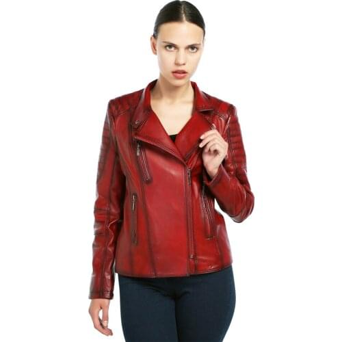 Genuine Soft Lambskin Leather Jacket Handmade Female Red Pink Biker Leather Jacket Woman Coat Real Fur Custom Product Jackets