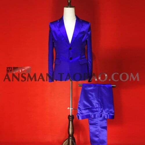 Hot New Blue Purple Blazer Men Wedding Suit Jacket Slim Fit Stylish Costumes Stage Male Satin Singer Blazers Suits S-4xl