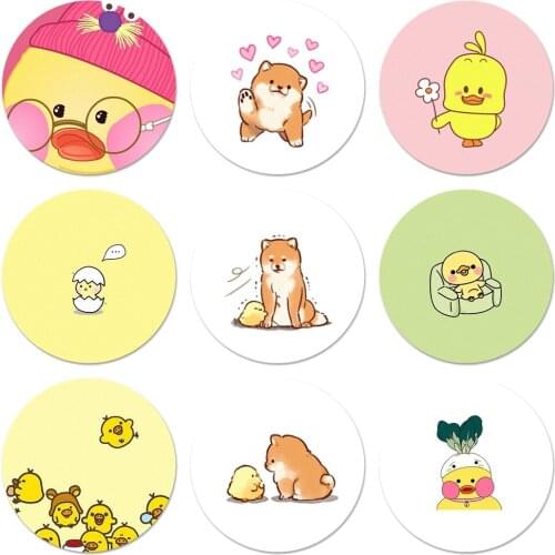 58mm Cute cartoon little yellow duck and dog Icons Pins Badge Decoration Brooches Metal Badges For Backpack Decoration