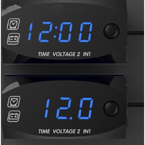 Motorycycle DC 6V-30V 2 In 1 Digital Time Clock Voltage voltmeter IP67 Waterproof Tester Battery Moniter Gauge for Car Boat Mari