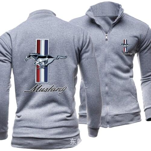 2020 New simple no hat lapel car logo Mustang spring and autumn sports leisure trend mens sweat cardigan as