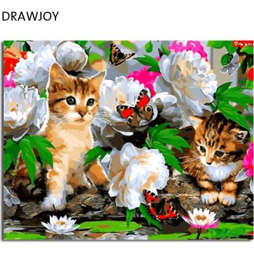 DRAWJOY Framed Pictures Painting & Calligraphy Animals Cats DIY Painting By Numbers On Canvas Oil Painting Home Decor