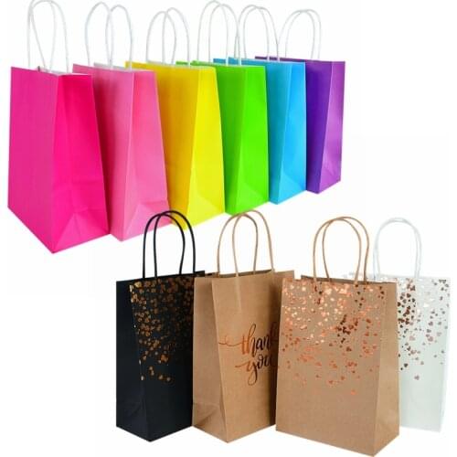 6Pcs Kraft Paper Bags with Handle Wedding Candy Cookie Packaging Bag Christmas Birthday Party Favors Treat Gift Bag Box Supplies