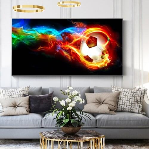Soccer Ball On Fire Rainbow Modern Wall Posters And Prints Football Abstract Wall Art Canvas Paintings For Living Room Cuadros