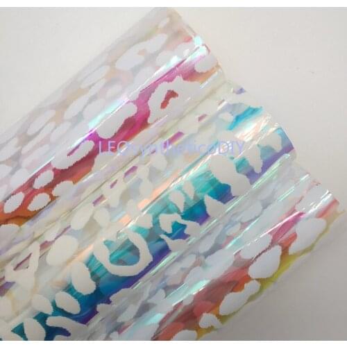 1PC 21X29CM Transparent TPU Sheets with Printed Leopard Iridescent Leather For Making Bows LEOsyntheticoDIY T64D