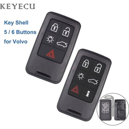 Keyecu Remote Car Key Shell - 5/ 6 Buttons - FOB for Volvo S60 V60 S80 XC70 XC60 V70 2008-2017 FCC ID: KR55WK49266 / KR55WK49264