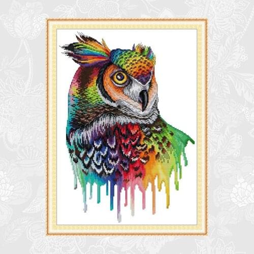 Rainbow Owl Cross-stitch Animal Patterns Printed on Canvas 14CT 11CT DIY Embroidery Handmade Cross Stitch Kits Needlework Sets