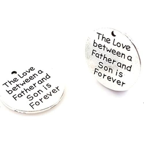 RONGQING 20pcs/pack 50pcs/pack 100pcs/pack Round 25MM Antique Silver Letter Charms the love between a father For DIY necklace