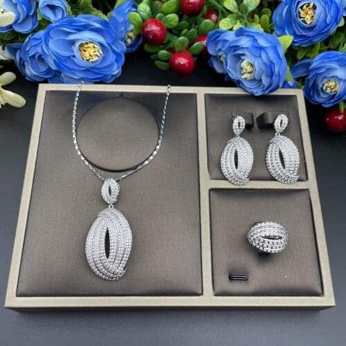 Luxury Water Drop Cubic Zircon Nigerian Necklace Earring Ring Jewelry Sets For Women Wedding Indian Dubai Bridal Jewelry Sets