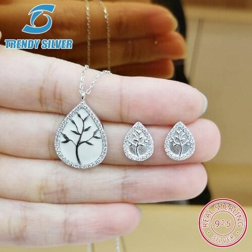 Complete pure 925 sterling silver zirconia clear CZ luxury jewelry set ring earrings for woman pendant necklace trendy design