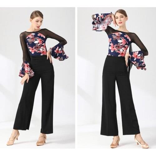 Flower print ballroom body leotard bodysuit ballroom top 2103
