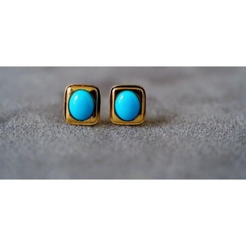JHY711 Solid 18k Gold Nature Blue Turquoise 6.1*4.9mm Studs Earrings for Women Fine Jewelry Birthday Presents