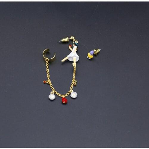 Time Trend Snow White Series Enamel Glaze Little Girl Dwarf Stud Earrings Asymmetrical Ear Clip Personality Multi-drop Earrings
