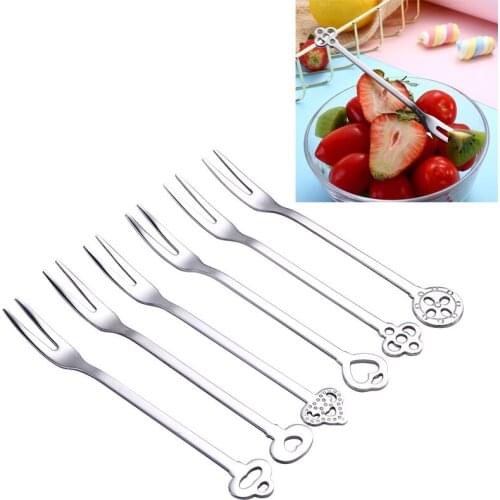 6Pcs/Set Stainless Steel Fruit Fork Kitchen Accessory Dessert Cake Fork Salad Tableware Cutlery Hotel Restaurant Party Supplies