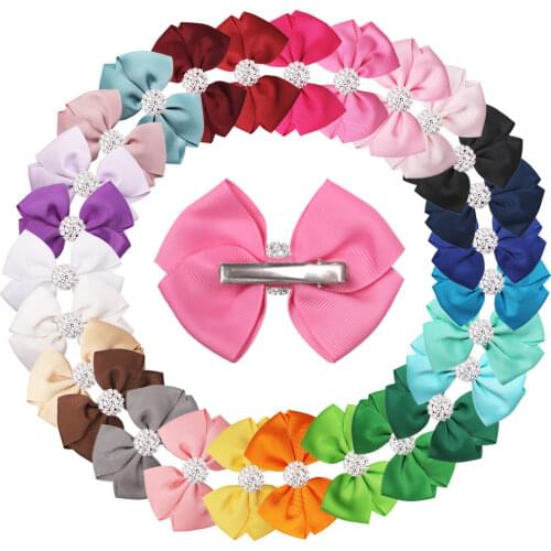 XIMA 27pcs/lot 3.5inch Ribbon Hair Bows Crystal Diamonds Hairpins Girls Women Hair Bows WITH CLIP Hair Accessories