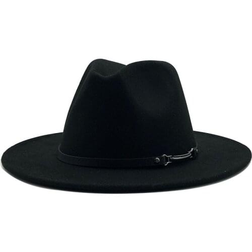 Women Men Wool Fedora Hat With Leather Ribbon Gentleman Elegant Lady Winter Autumn Wide Brim Jazz Church Panama Sombrero Cap