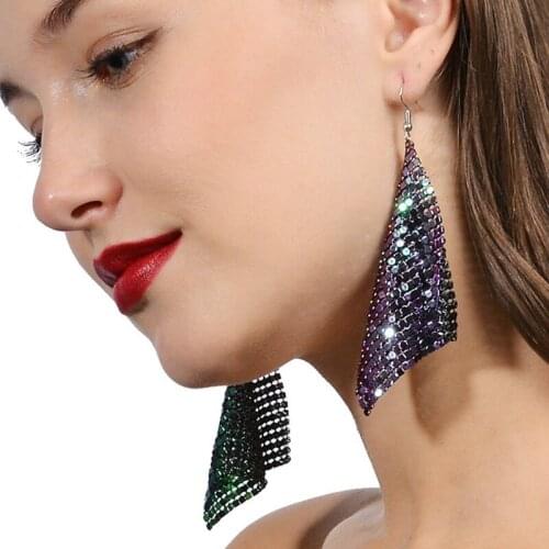 MOGAKU Fashion Sequins Dangle Earring for Women Metal Mesh Shiny Hoop Earrings Nightclub Party Catwalk Sexy Statement Jewelry