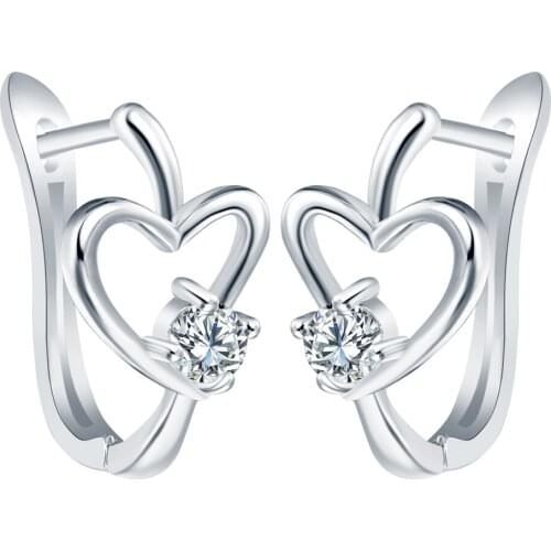 Silver Color Fashion Wholesale Luxury Design Heart White CZ zirconia Hoop earrings For Women Engagement Gift