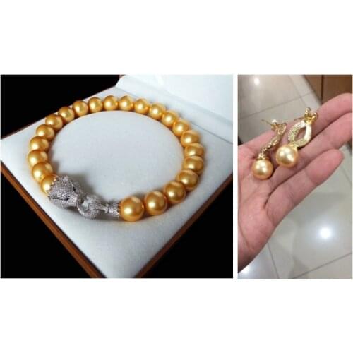 Lady" 16mm yellow shell pearls 18inch leopard necklace and 12 mm yellow shell pear earrings sets