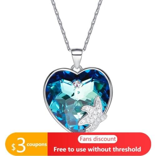 Ocean Heart Love 925 Sterling Silver Pendant Necklace for Women Starfish Aurora Necklace Women Fashion Blue Crystal Necklace New