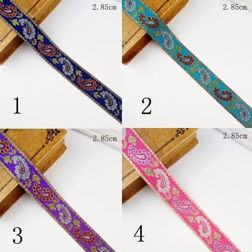 Golden jacquard & ham flower webbing 2.8cmx7Meter National wind embroidery Polyester Woven Jacquard Ribbon DIY Accessories lace