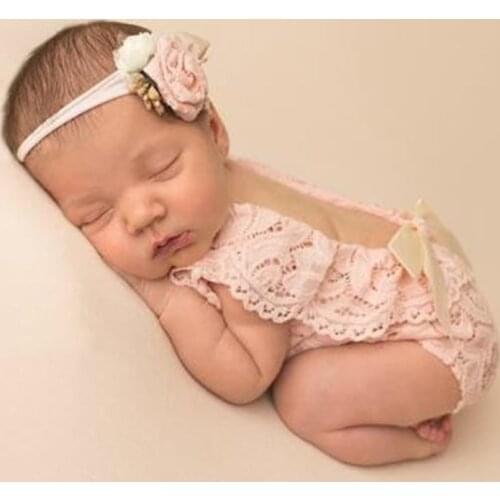 1set 0-1Month Newborn Photography Props Baby Headband Lace Romper Bodysuits Outfit Baby Girl Costume Photo Shooting Clothing