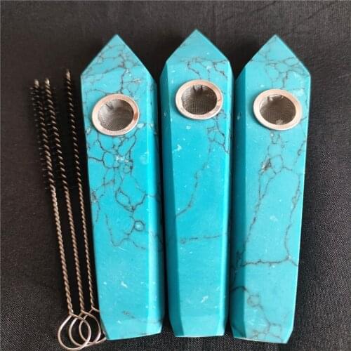 1pc 10-11cm Wholesale price blue turquoise quartz crystal smoking pipe wands reiki healing gifts